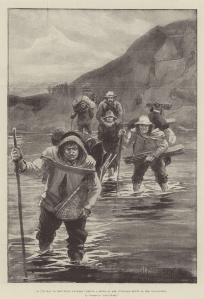 On the Way to Klondike, Packers Fording a River on the Overland Route to the Gold-Fields by Arthur David McCormick